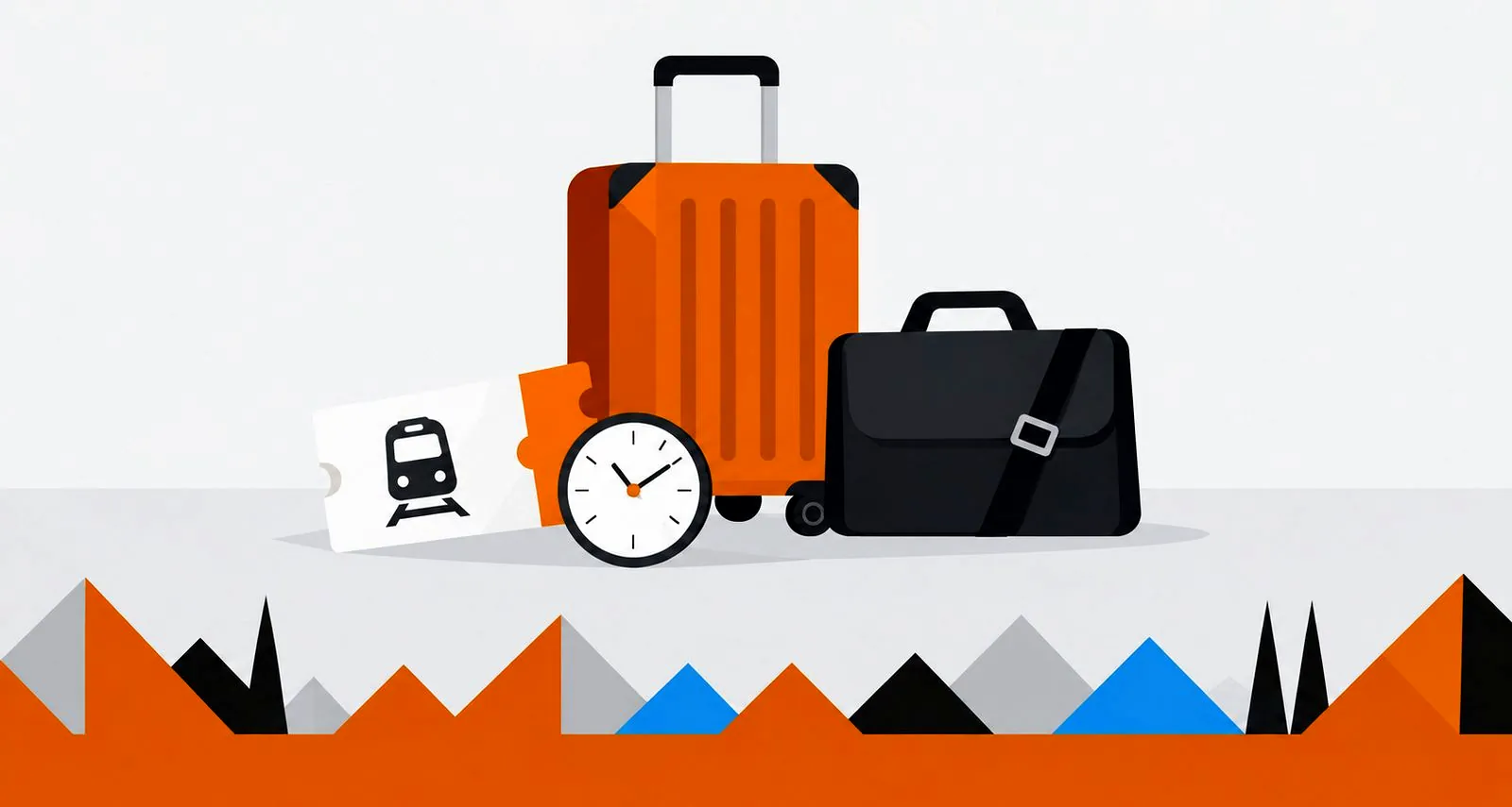 Illustration: suitcase, laptop bag and train ticket – business travel to Augsburg