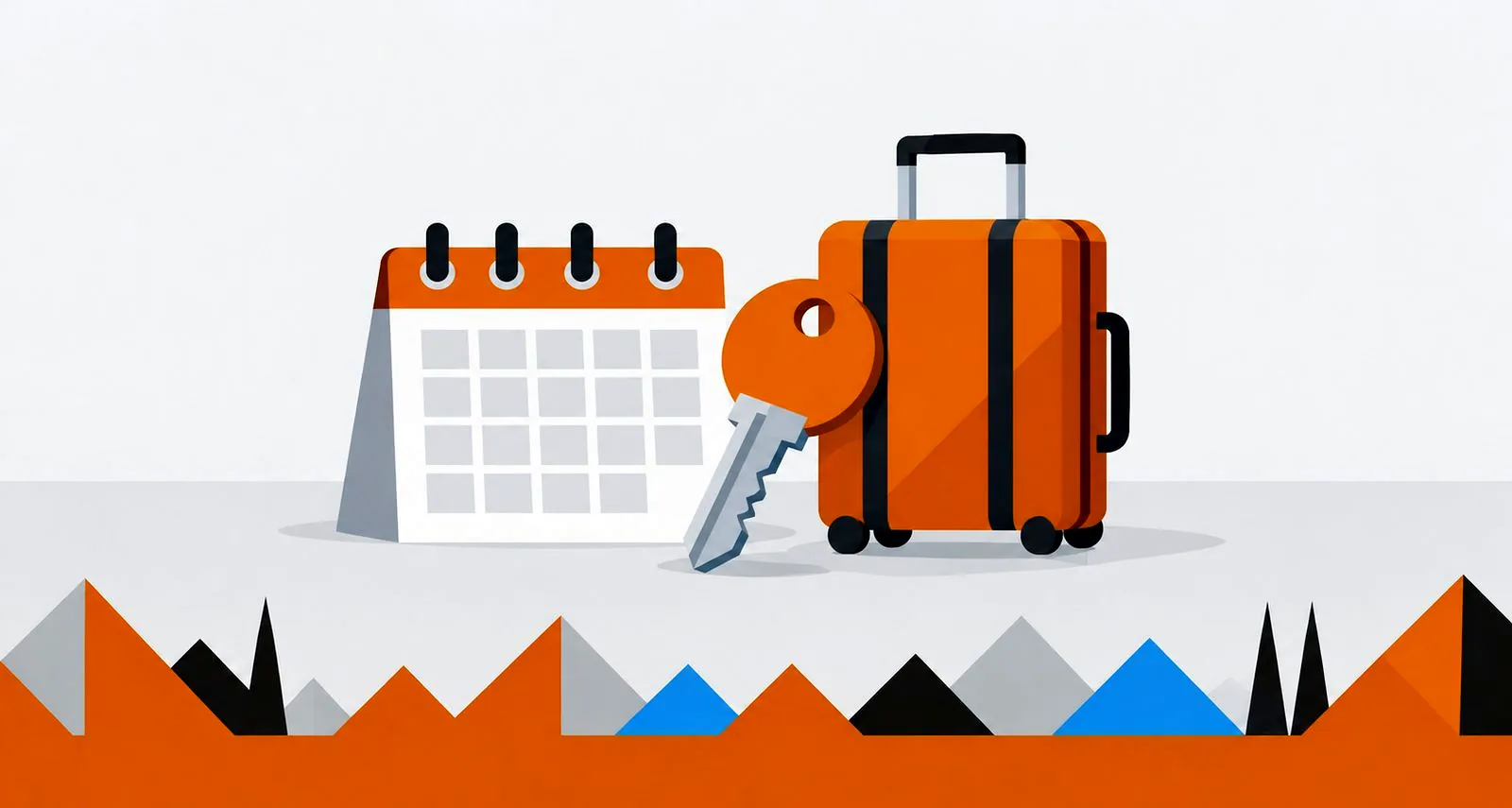 Illustration: Kalender, Schlüssel und Koffer – Ferienwohnung buchen